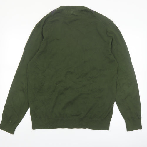 Claiborne Men's Green Argyle Cotton V-Neck Jumper Size L