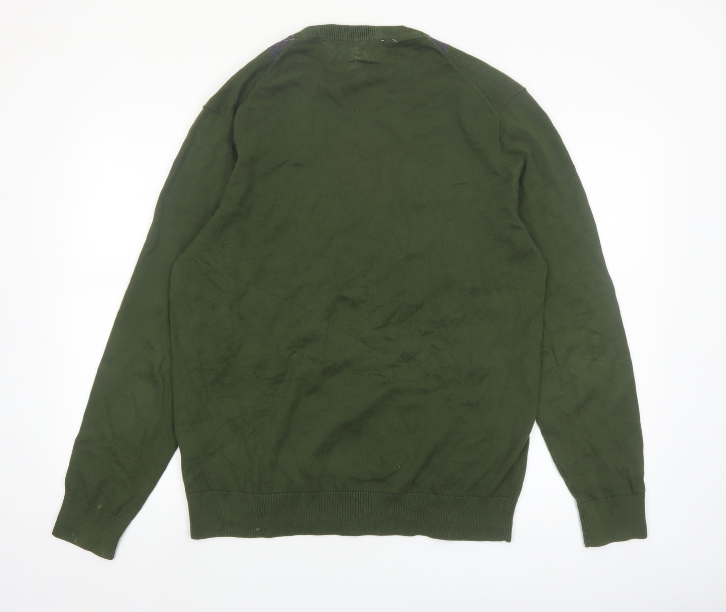 Claiborne Men's Green Argyle Cotton V-Neck Jumper Size L