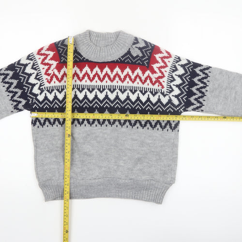 Beyond Retro Womens Grey Fair Isle Wool Knit Jumper XS