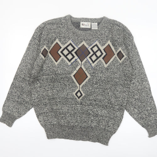 Gioni Designs Men's Grey Argyle Acrylic Knit Jumper M