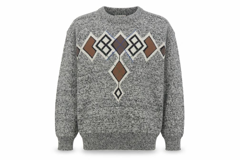 Gioni Designs Men's Grey Argyle Acrylic Knit Jumper M