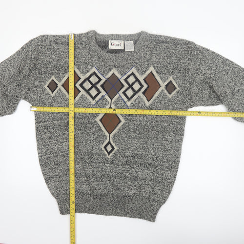 Gioni Designs Men's Grey Argyle Acrylic Knit Jumper M