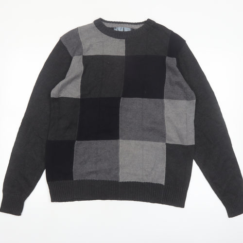Oscar de la Renta Men's Grey Check Cotton Pullover Jumper M