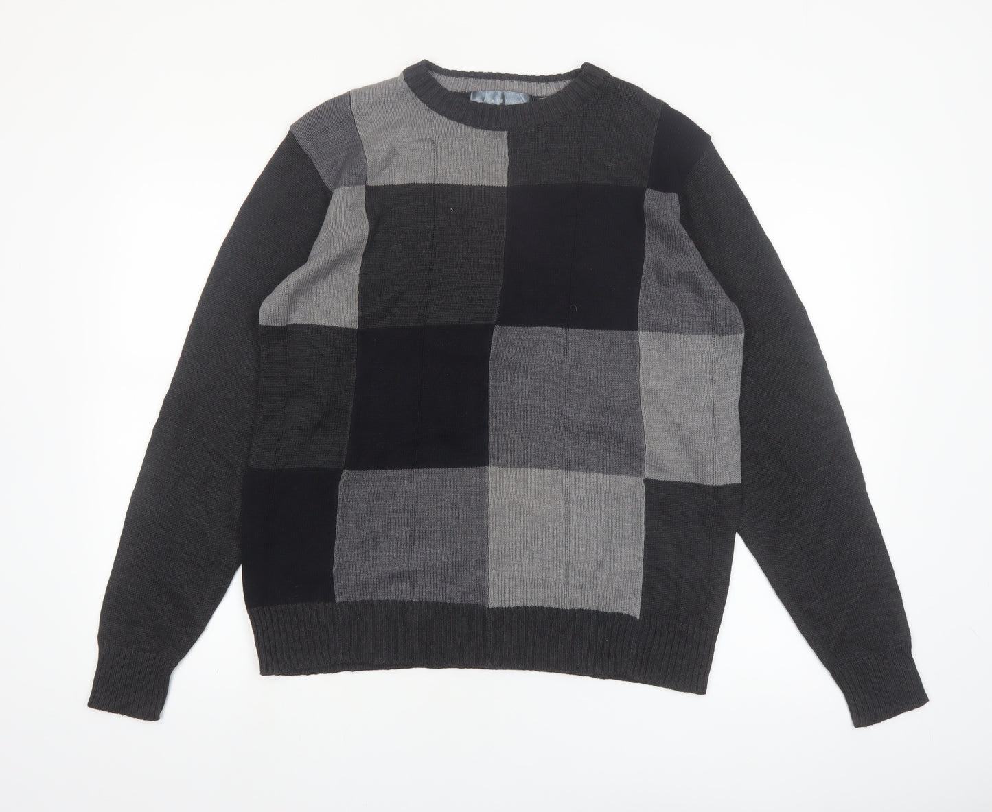 Oscar de la Renta Men's Grey Check Cotton Pullover Jumper M