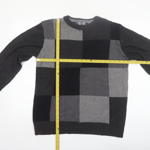 Oscar de la Renta Men's Grey Check Cotton Pullover Jumper M