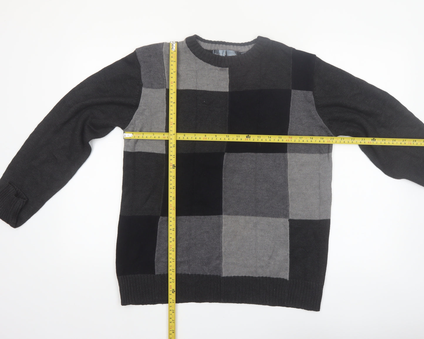 Oscar de la Renta Men's Grey Check Cotton Pullover Jumper M