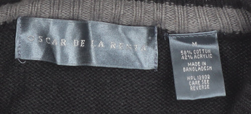 Oscar de la Renta Men's Grey Check Cotton Pullover Jumper M