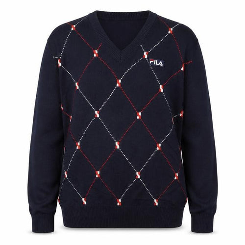 FILA Men's Blue Argyle V-Neck Jumper XL Knit Pullover Sweater