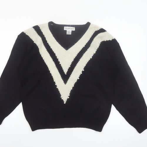 Color Cues Womens Black V-Neck Beaded Angora Blend Jumper Size M
