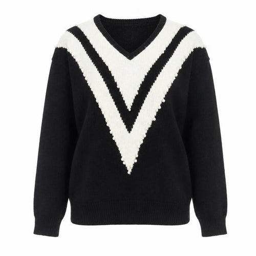 Color Cues Womens Black V-Neck Beaded Angora Blend Jumper Size M
