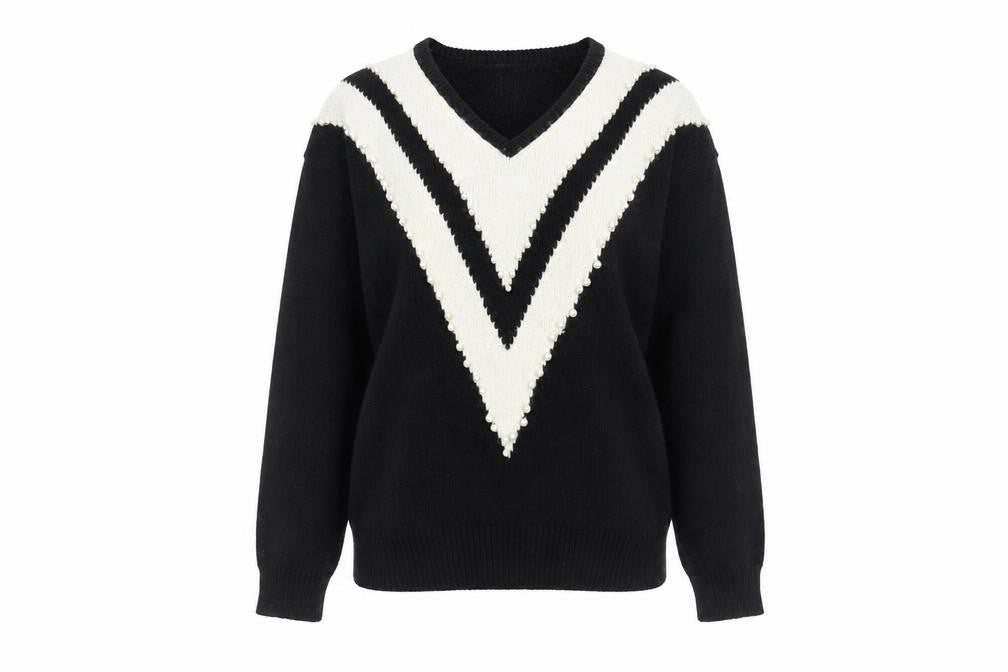 Color Cues Womens Black V-Neck Beaded Angora Blend Jumper Size M