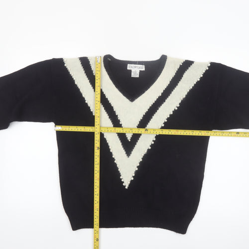 Color Cues Womens Black V-Neck Beaded Angora Blend Jumper Size M