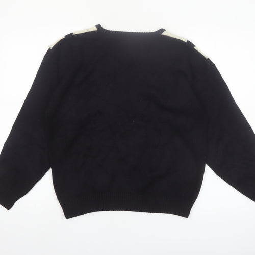 Color Cues Womens Black V-Neck Beaded Angora Blend Jumper Size M