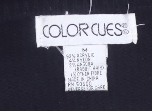 Color Cues Womens Black V-Neck Beaded Angora Blend Jumper Size M