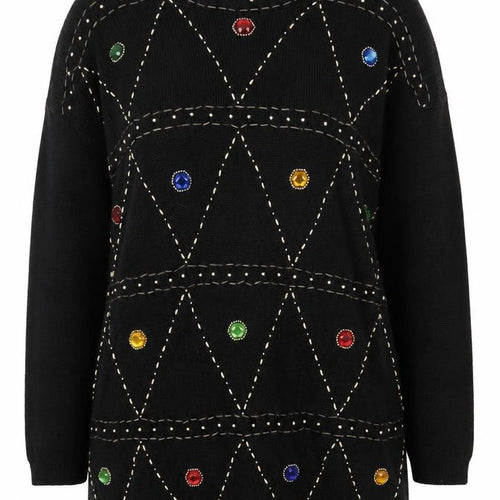 Victoria Jones Woman Black Jewel Embellished Knit Jumper XL