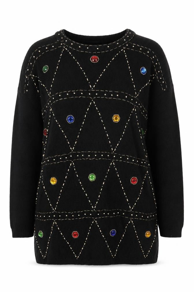 Victoria Jones Woman Black Jewel Embellished Knit Jumper XL
