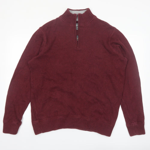 Eddie Bauer Men's Red Cotton 1/2 Zip High Neck Jumper Size 2XL