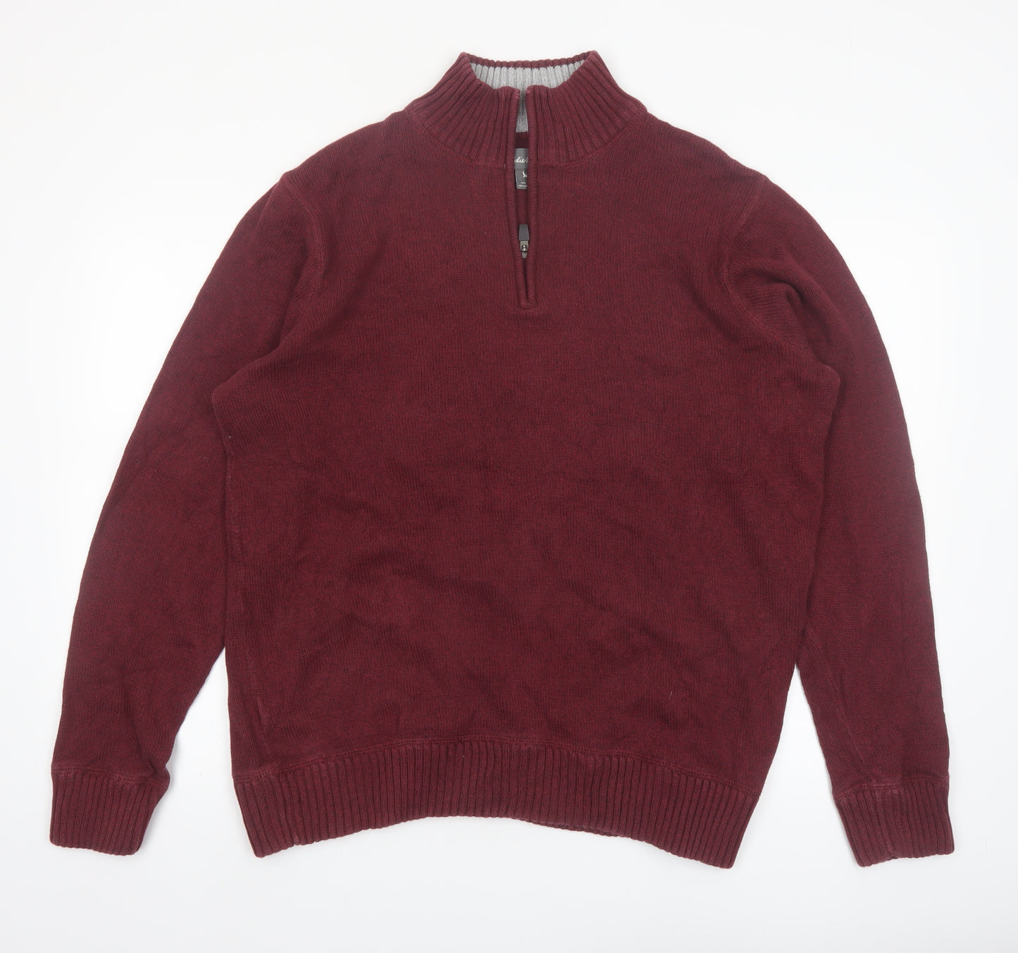 Eddie Bauer Men's Red Cotton 1/2 Zip High Neck Jumper Size 2XL