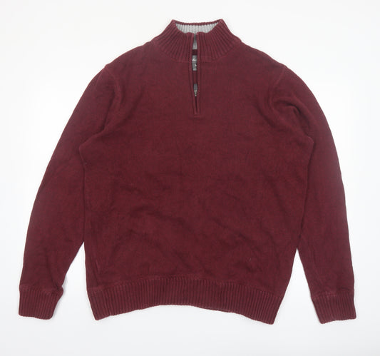 Eddie Bauer Men's Red Cotton 1/2 Zip High Neck Jumper Size 2XL