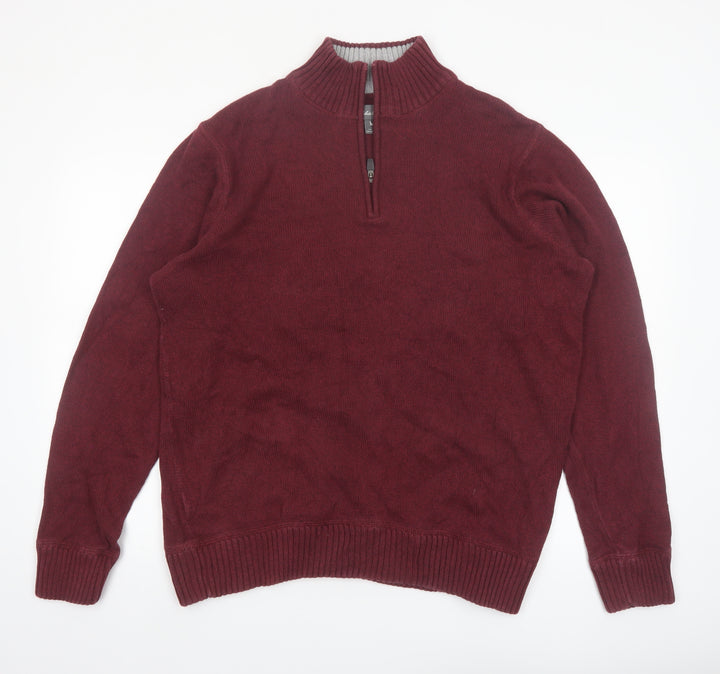 Eddie Bauer Men's Red Cotton 1/2 Zip High Neck Jumper Size 2XL
