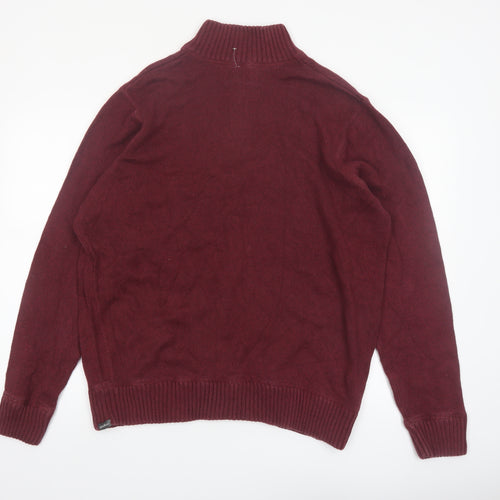 Eddie Bauer Men's Red Cotton 1/2 Zip High Neck Jumper Size 2XL