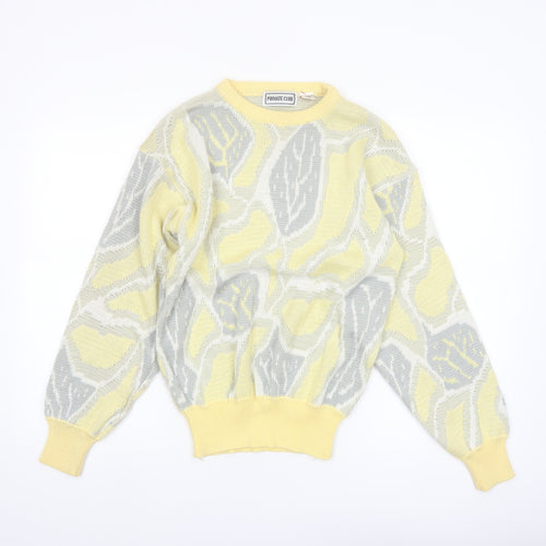 Private Club Womens Yellow Geometric Acrylic Pullover Jumper M