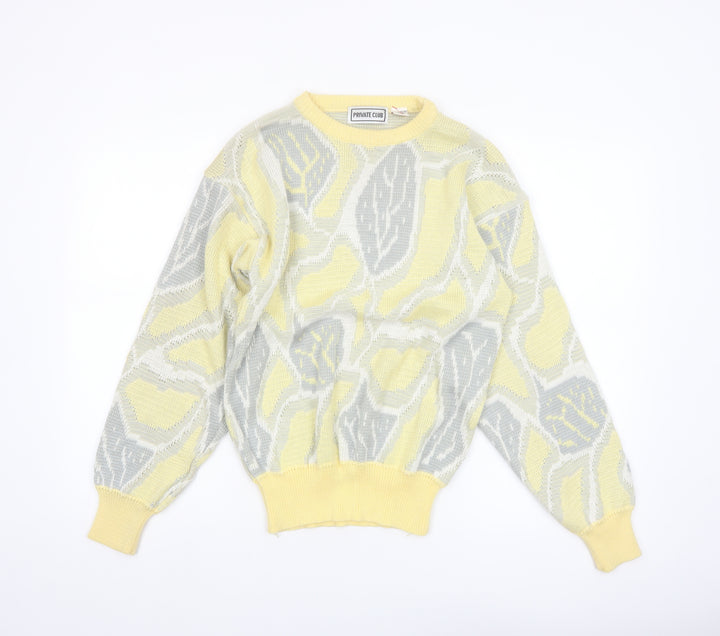 Private Club Womens Yellow Geometric Acrylic Pullover Jumper M