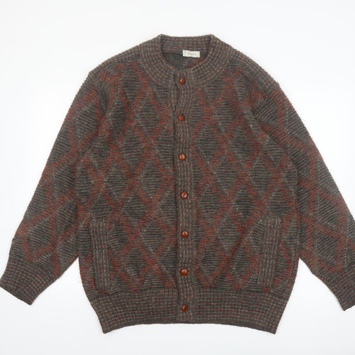 Dama Men's Brown Wool Argyle Knit Cardigan Size L