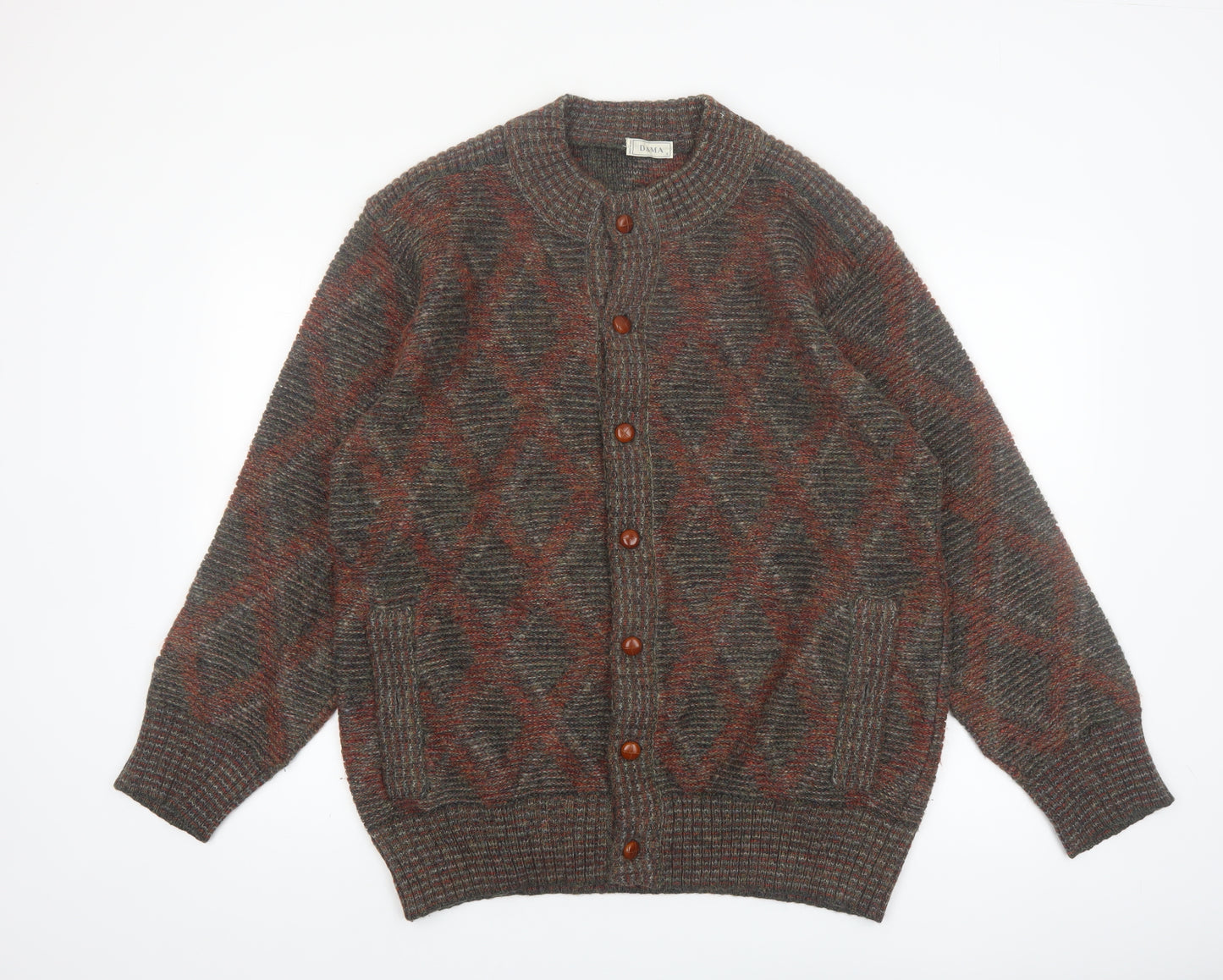 Dama Men's Brown Wool Argyle Knit Cardigan Size L