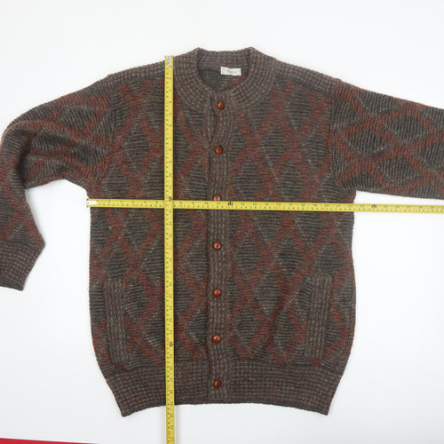 Dama Men's Brown Wool Argyle Knit Cardigan Size L