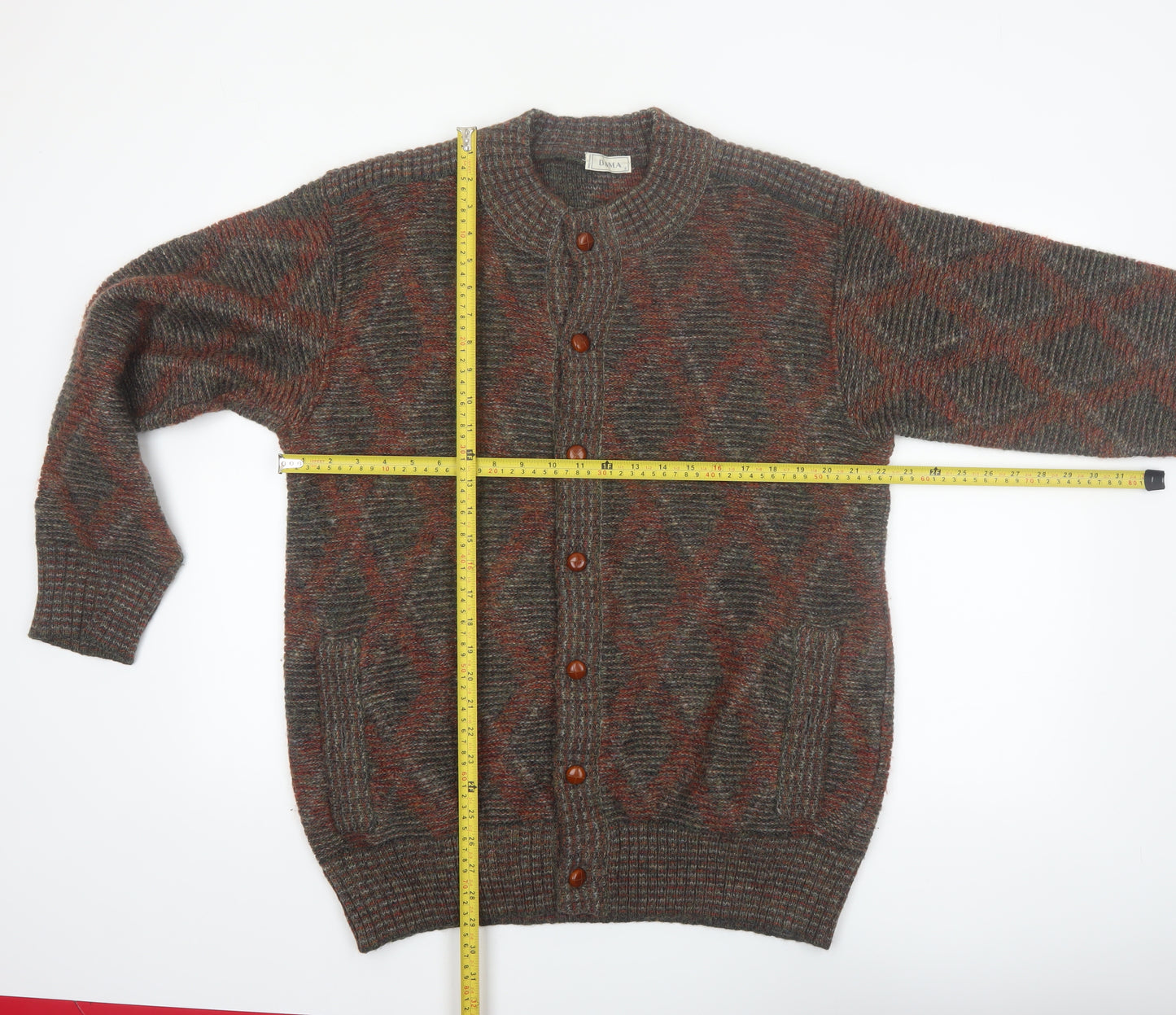 Dama Men's Brown Wool Argyle Knit Cardigan Size L
