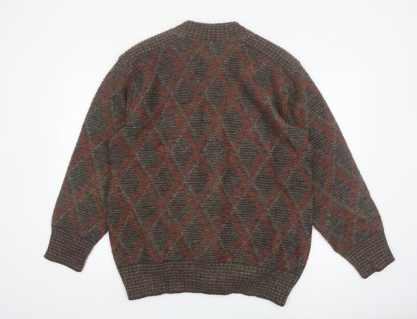 Dama Men's Brown Wool Argyle Knit Cardigan Size L