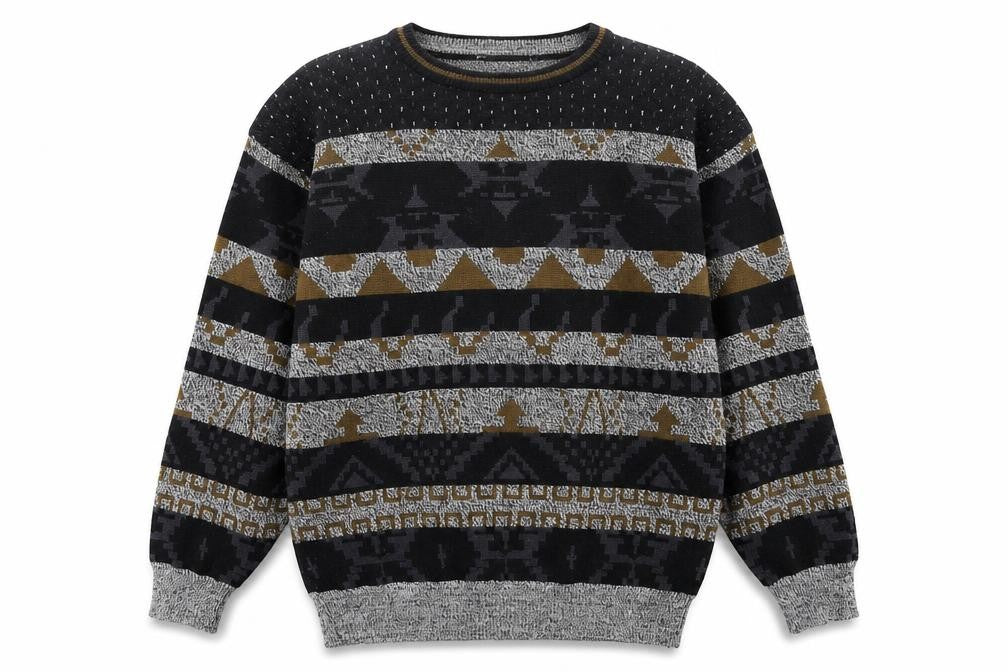 Front view of Bosa Men's Multicoloured Geometric Knit Wool Blend jumper M