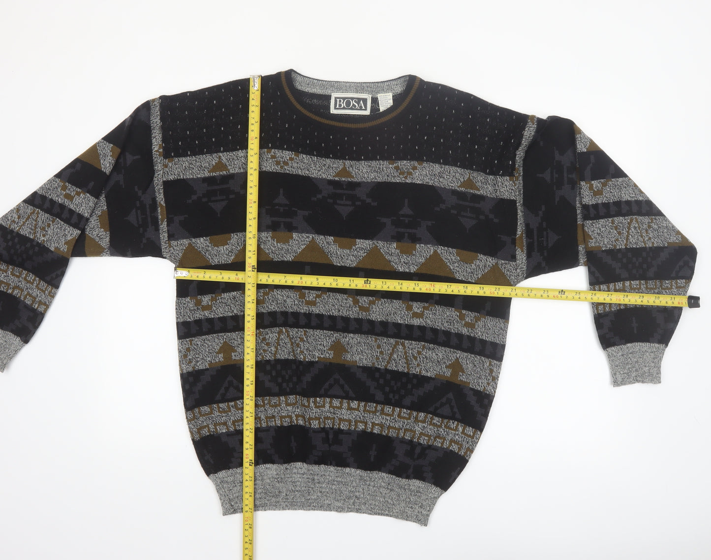 Bosa Men's Multicoloured Geometric Knit Wool Blend Pullover Jumper M