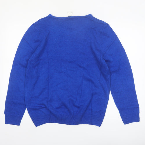 Salon Studio Women's Blue Beaded Crew Neck Long Sleeve Jumper Size L