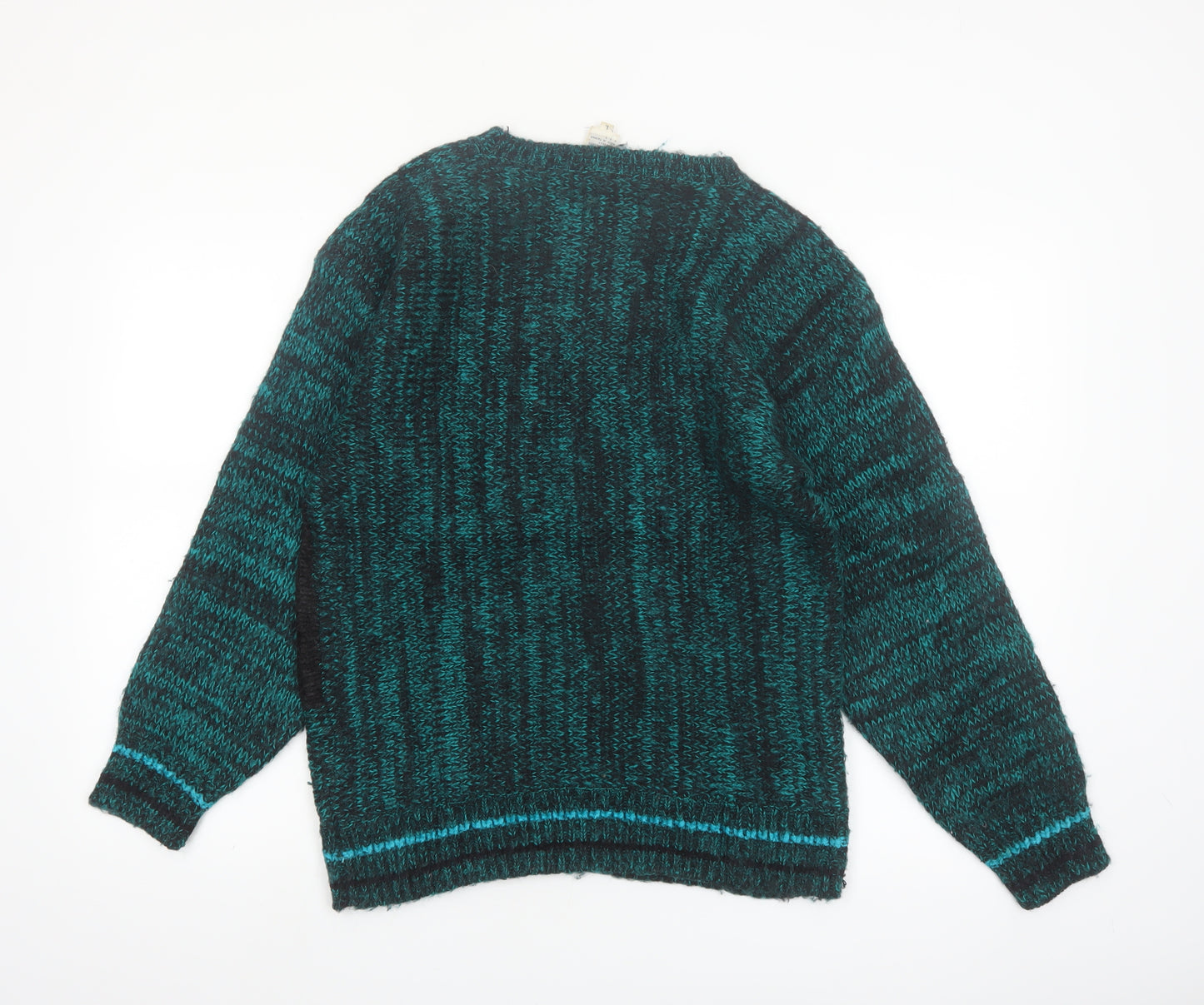 Donagain Women's Green Black L Pullover Jumper 80s Geometric Knit Acrylic Wool