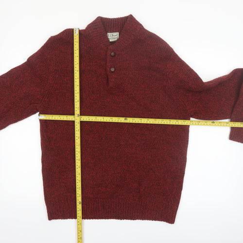 L.L.Bean Men's Red Wool Henley Jumper M Regular Lambswool Classic Knit