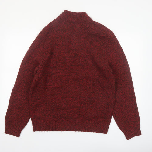 L.L.Bean Men's Red Wool Henley Jumper M Regular Lambswool Classic Knit