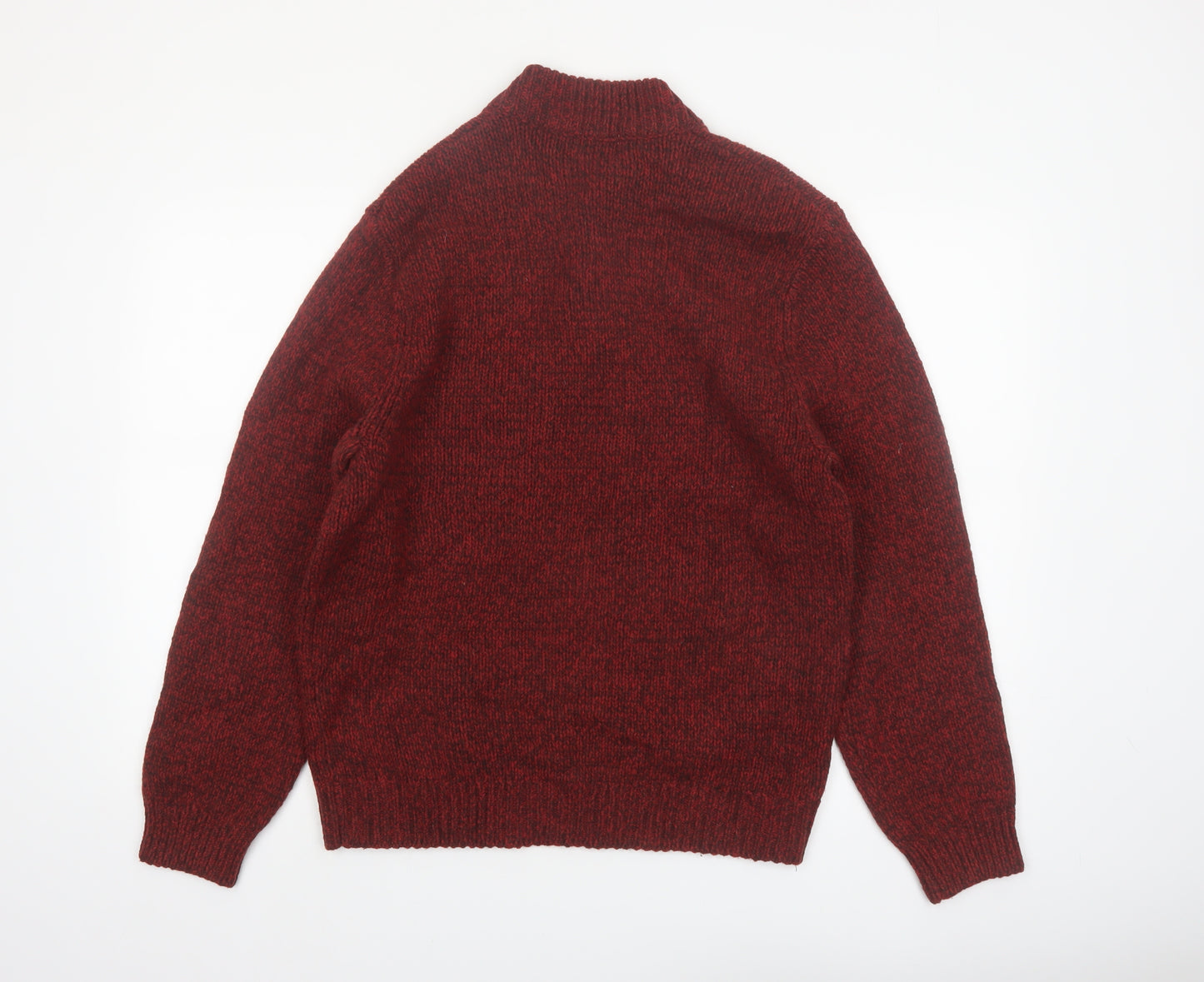 L.L.Bean Men's Red Wool Henley Jumper M Regular Lambswool Classic Knit