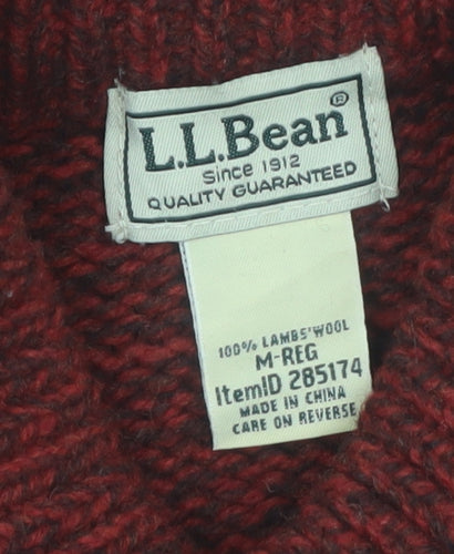 L.L.Bean Men's Red Wool Henley Jumper M Regular Lambswool Classic Knit
