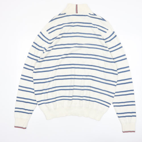 Tommy Hilfiger Men’s White Blue Striped Cotton 1/2 Zip Jumper XL
