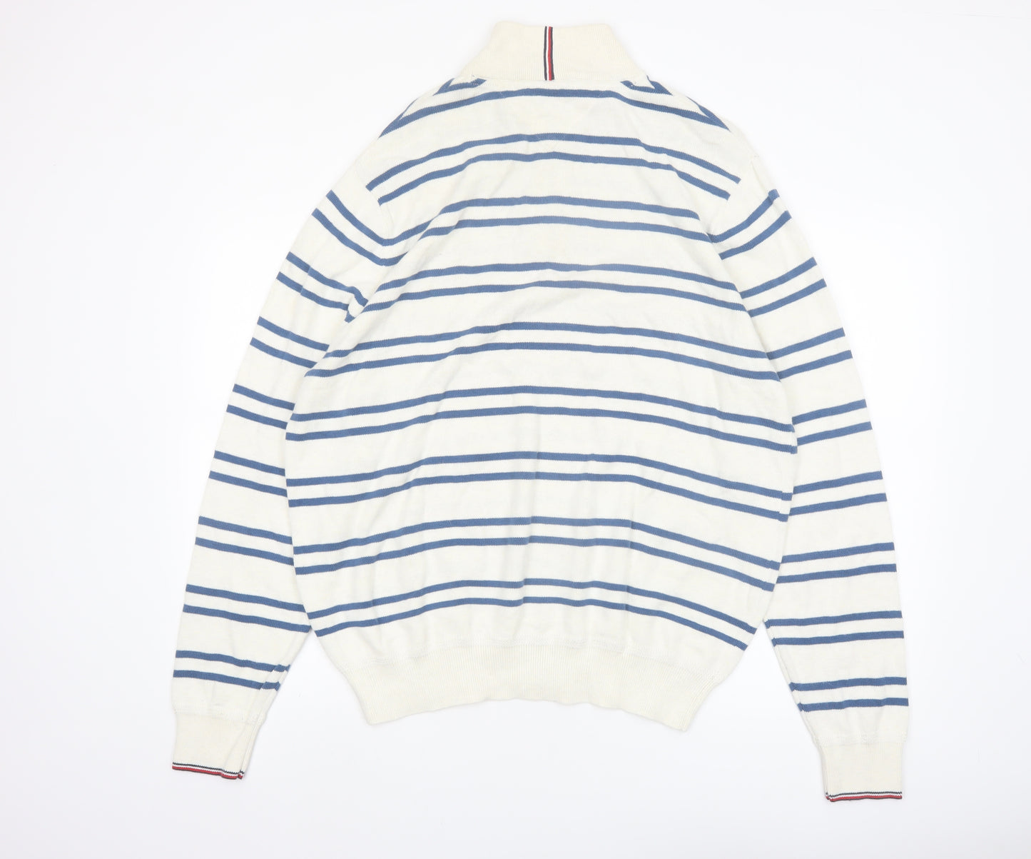 Tommy Hilfiger Men’s White Blue Striped Cotton 1/2 Zip Jumper XL