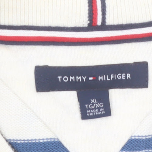 Tommy Hilfiger Men’s White Blue Striped Cotton 1/2 Zip Jumper XL