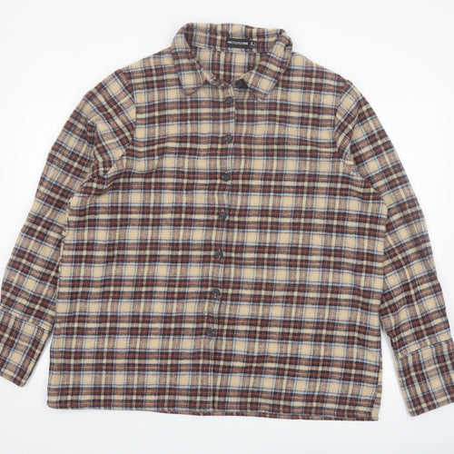 PrettyLittleThing Women Beige Checked Flannel Jacket Size 6
