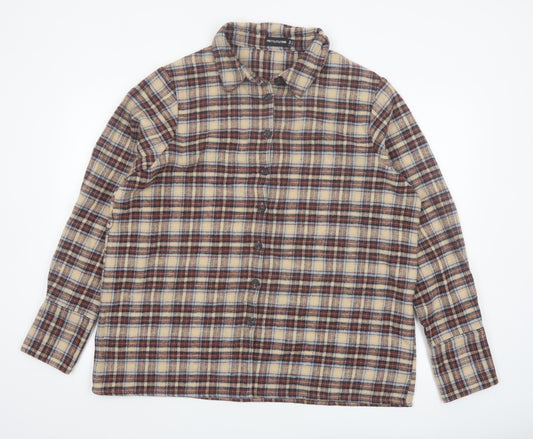 PrettyLittleThing Women Beige Checked Flannel Jacket Size 6