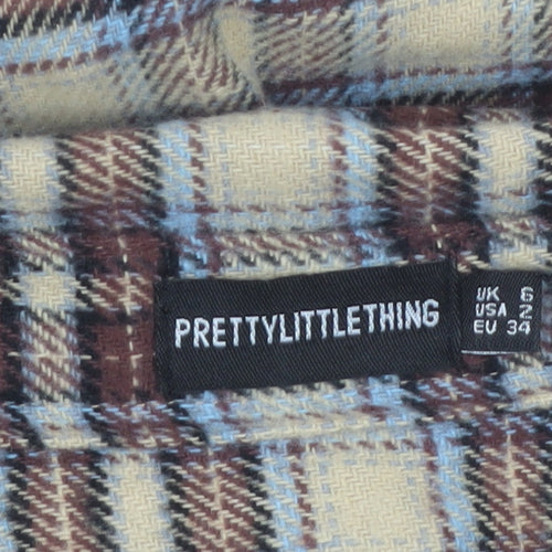 PrettyLittleThing Women Beige Checked Flannel Jacket Size 6