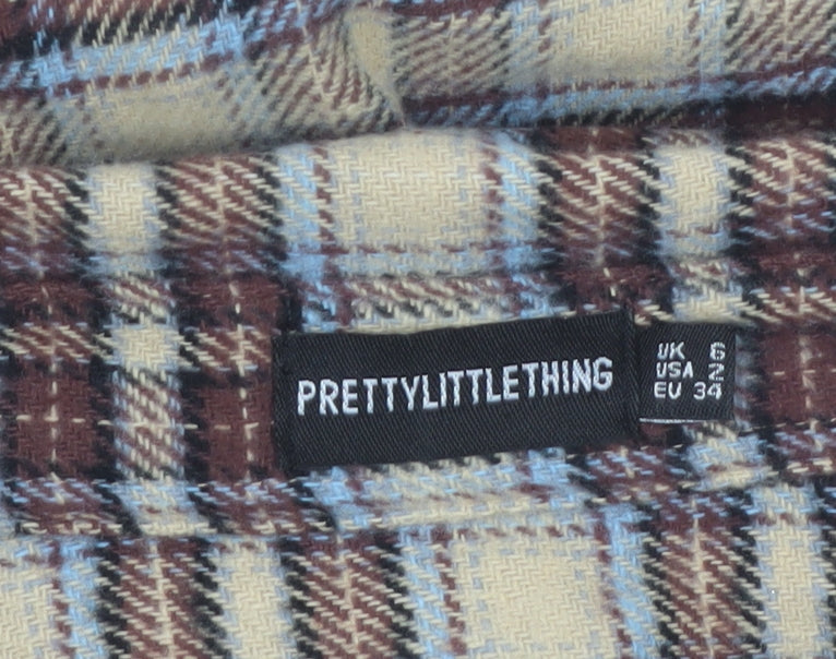 PrettyLittleThing Women Beige Checked Flannel Jacket Size 6