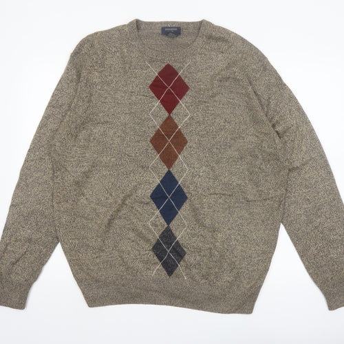 Dockers Men's Beige Argyle Knit Crew Neck Pullover Jumper Size L