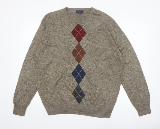 Dockers Men's Beige Argyle Knit Crew Neck Pullover Jumper Size L
