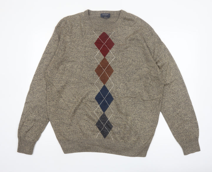 Dockers Men's Beige Argyle Knit Crew Neck Pullover Jumper Size L